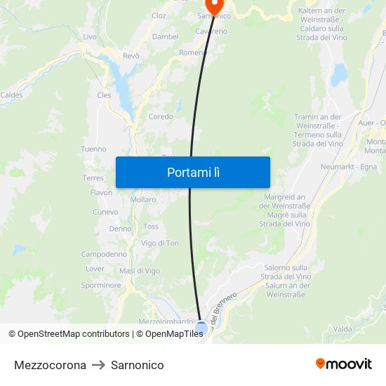 Mezzocorona to Sarnonico map