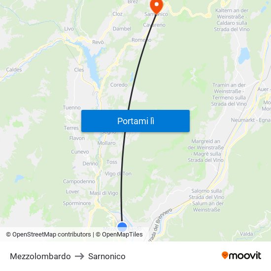 Mezzolombardo to Sarnonico map