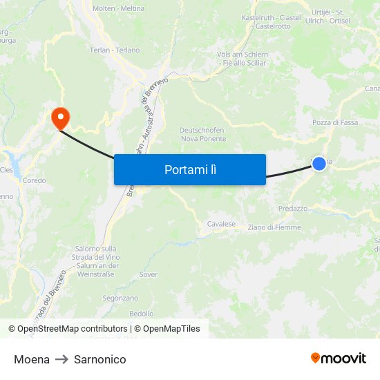 Moena to Sarnonico map