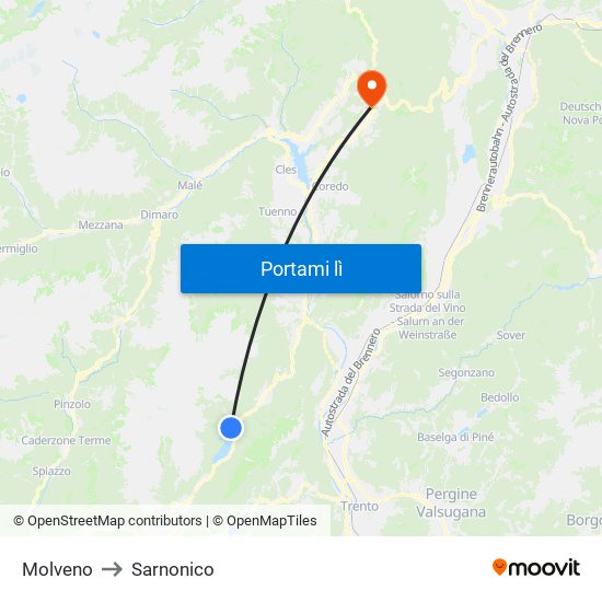 Molveno to Sarnonico map