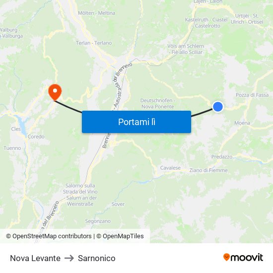Nova Levante to Sarnonico map