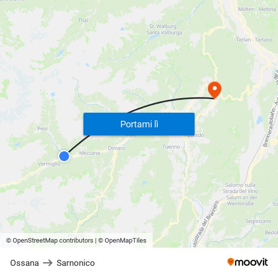 Ossana to Sarnonico map
