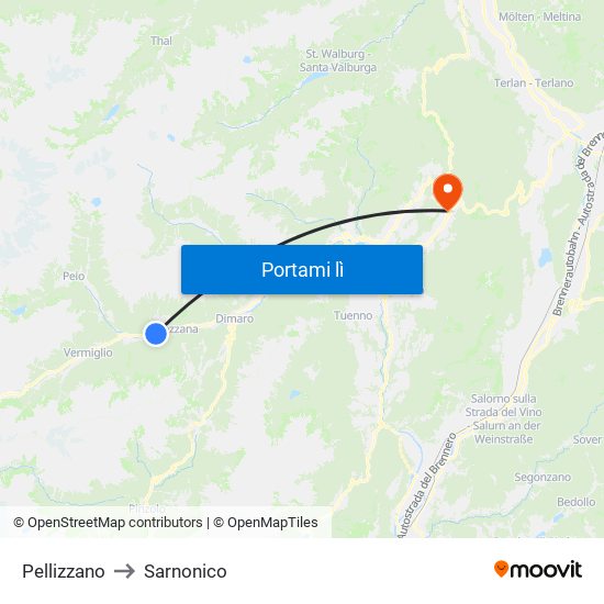Pellizzano to Sarnonico map