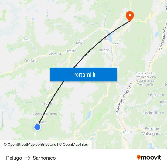 Pelugo to Sarnonico map