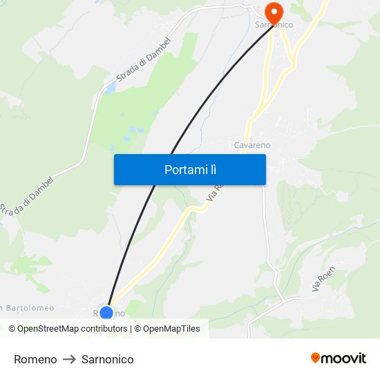 Romeno to Sarnonico map