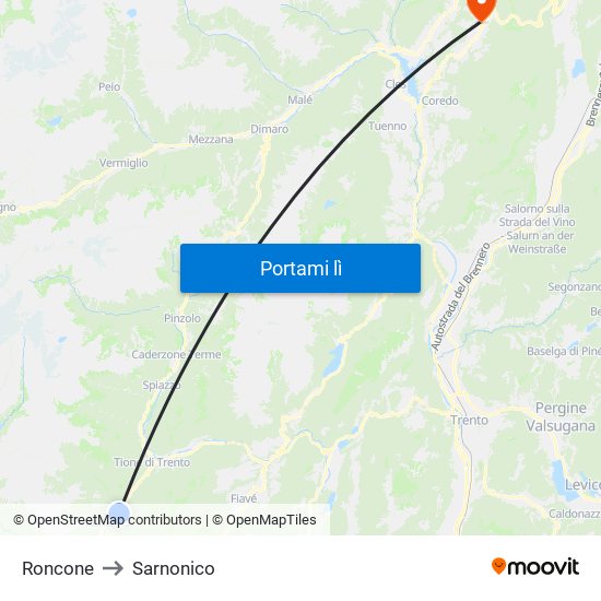 Roncone to Sarnonico map