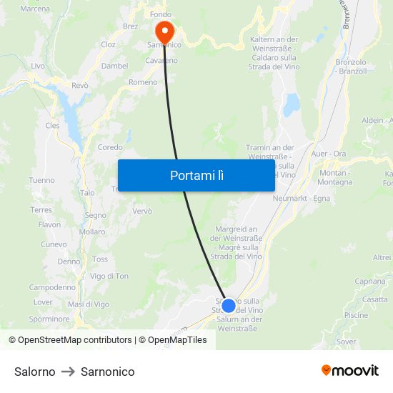 Salorno to Sarnonico map