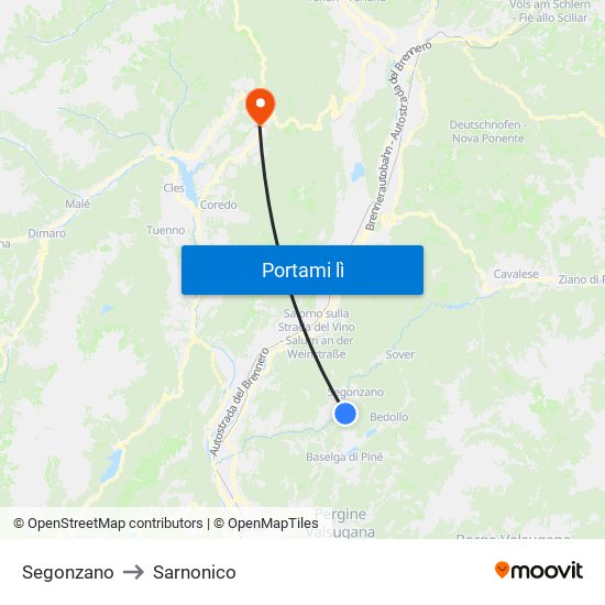 Segonzano to Sarnonico map