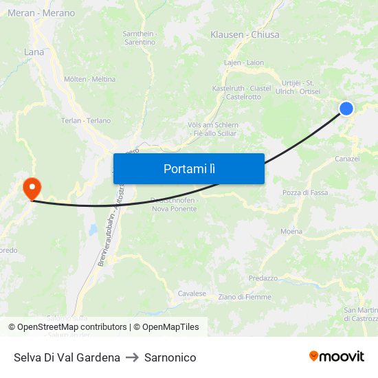 Selva Di Val Gardena to Sarnonico map