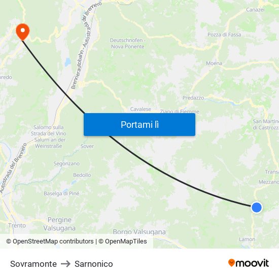 Sovramonte to Sarnonico map