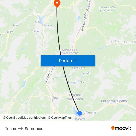 Tenna to Sarnonico map