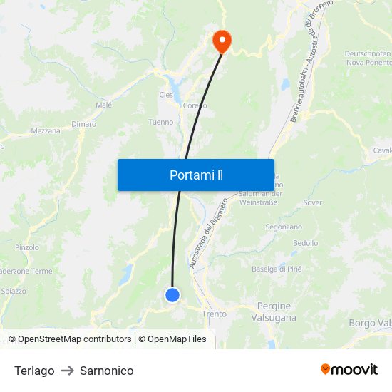 Terlago to Sarnonico map