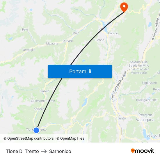 Tione Di Trento to Sarnonico map
