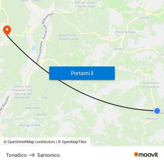 Tonadico to Sarnonico map