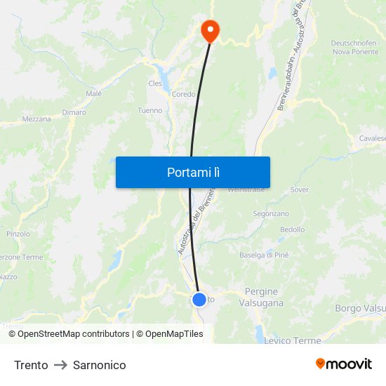 Trento to Sarnonico map