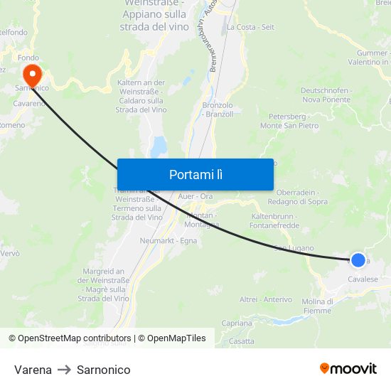 Varena to Sarnonico map