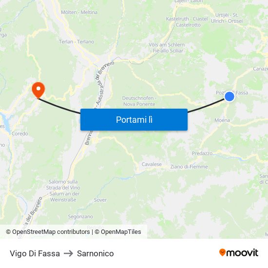 Vigo Di Fassa to Sarnonico map