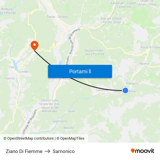 Ziano Di Fiemme to Sarnonico map