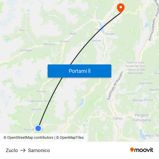 Zuclo to Sarnonico map