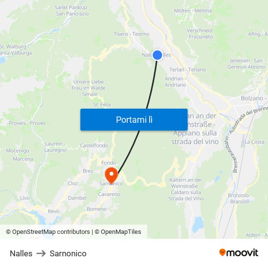 Nalles to Sarnonico map