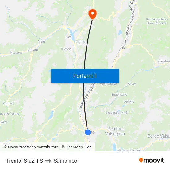 Trento. Staz. FS to Sarnonico map