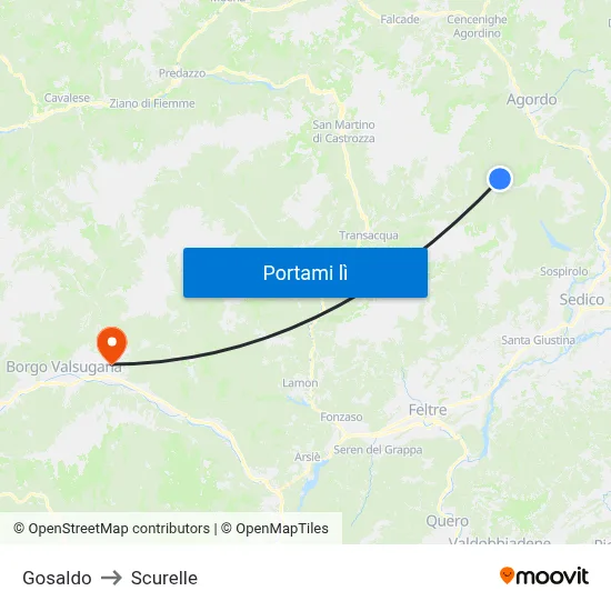 Gosaldo to Scurelle map