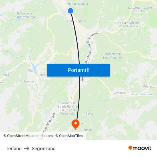 Terlano to Segonzano map