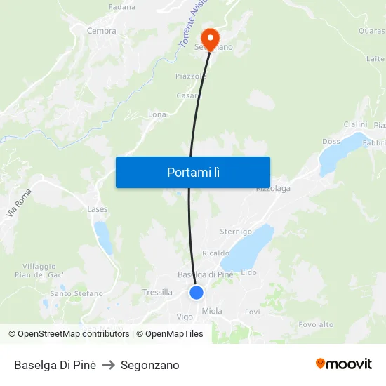 Baselga Di Pinè to Segonzano map