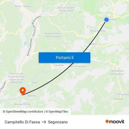 Campitello Di Fassa to Segonzano map