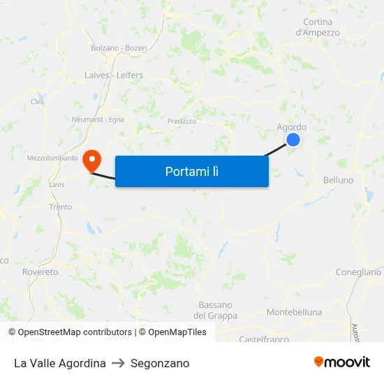 La Valle Agordina to Segonzano map