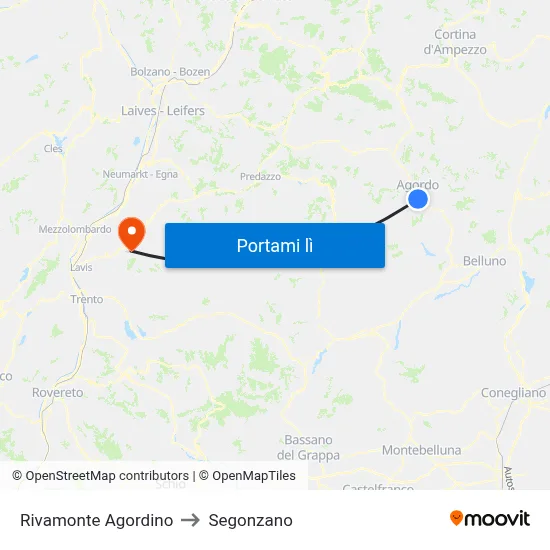 Rivamonte Agordino to Segonzano map