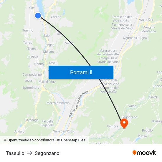 Tassullo to Segonzano map