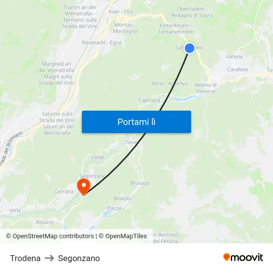 Trodena to Segonzano map