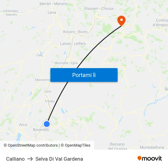 Calliano to Selva Di Val Gardena map