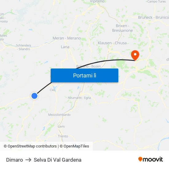 Dimaro to Selva Di Val Gardena map