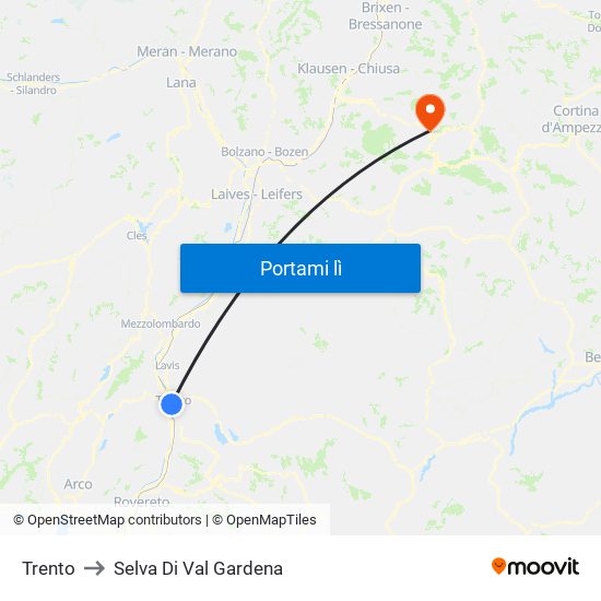 Trento to Selva Di Val Gardena map