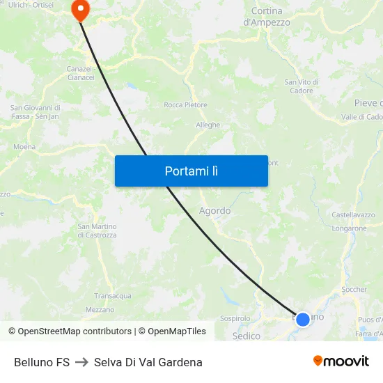 Belluno FS to Selva Di Val Gardena map