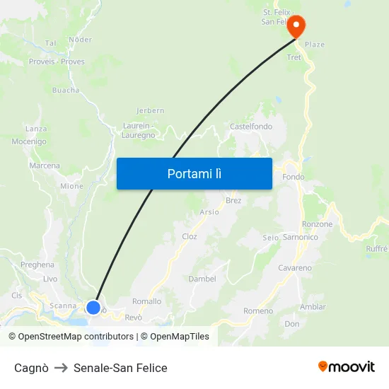 Cagnò to Senale-San Felice map