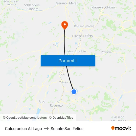 Calceranica Al Lago to Senale-San Felice map