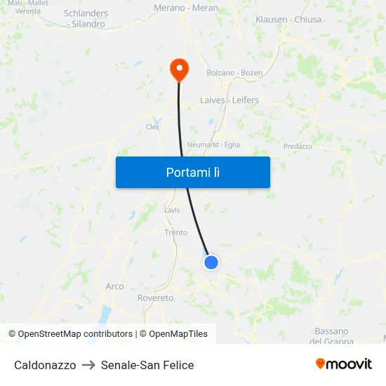 Caldonazzo to Senale-San Felice map