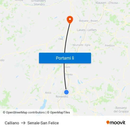 Calliano to Senale-San Felice map
