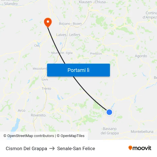 Cismon Del Grappa to Senale-San Felice map