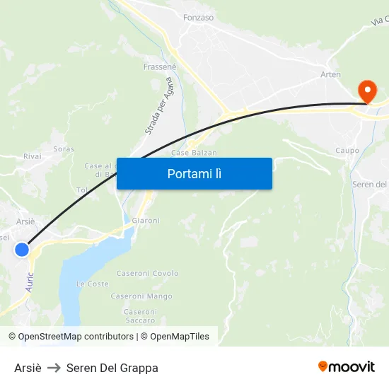 Arsiè to Seren Del Grappa map