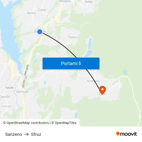 Sanzeno to Sfruz map