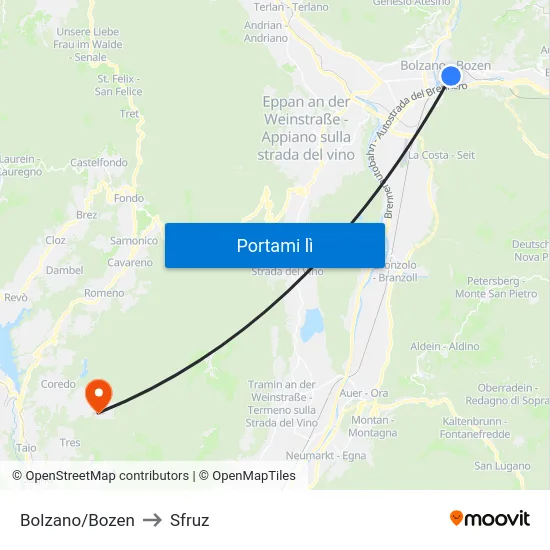 Bolzano/Bozen to Sfruz map
