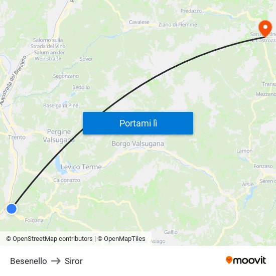Besenello to Siror map