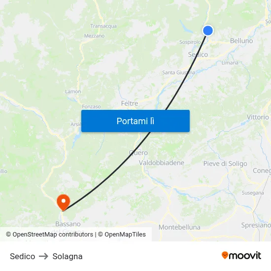 Sedico to Solagna map