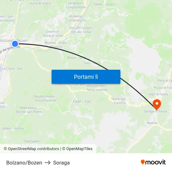 Bolzano/Bozen to Soraga map