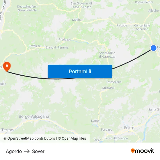 Agordo to Sover map
