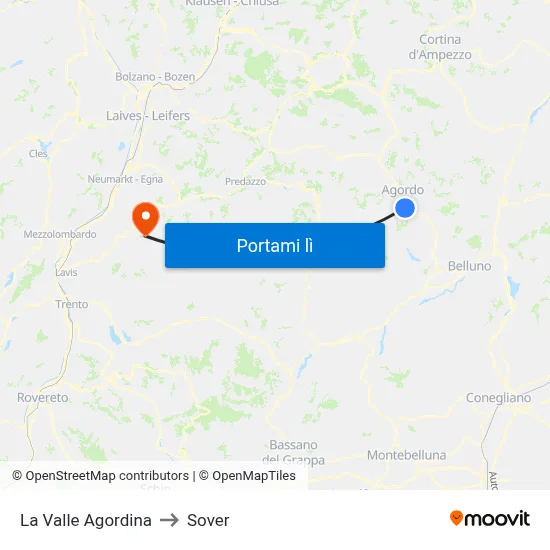 La Valle Agordina to Sover map